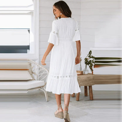 Valentina | Vestido Fluido Blanco con Encaje para Mujer 4