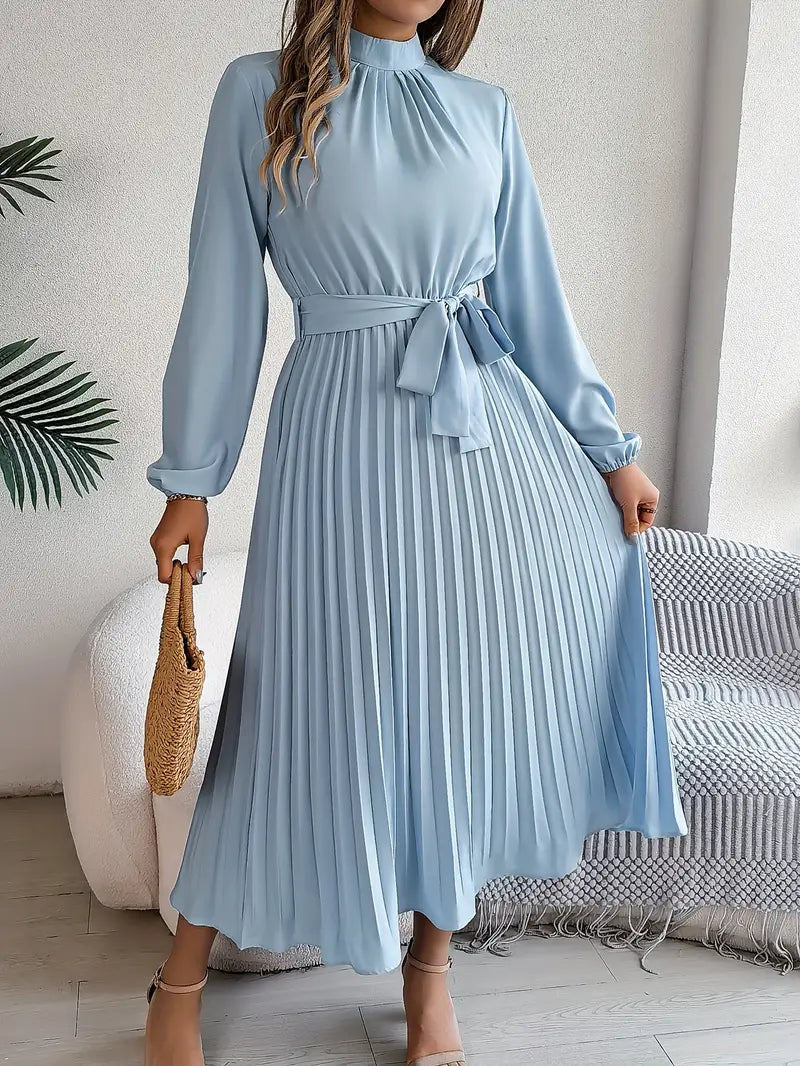 Valentina | Vestido Midi Plisado Elegante para Mujer con Cinturón y Mangas Largas, Ideal para Invitadas 0