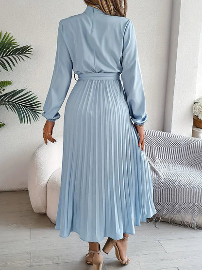 Valentina | Vestido Midi Plisado Elegante para Mujer con Cinturón y Mangas Largas, Ideal para Invitadas 1