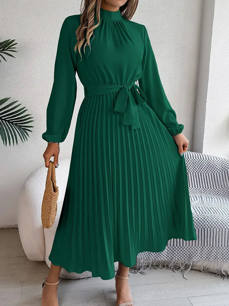 Valentina | Vestido Midi Plisado Elegante para Mujer con Cinturón y Mangas Largas, Ideal para Invitadas 2