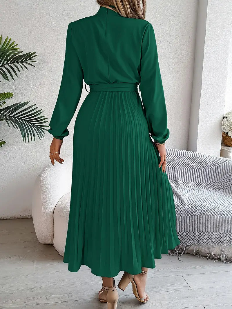 Valentina | Vestido Midi Plisado Elegante para Mujer con Cinturón y Mangas Largas, Ideal para Invitadas 3