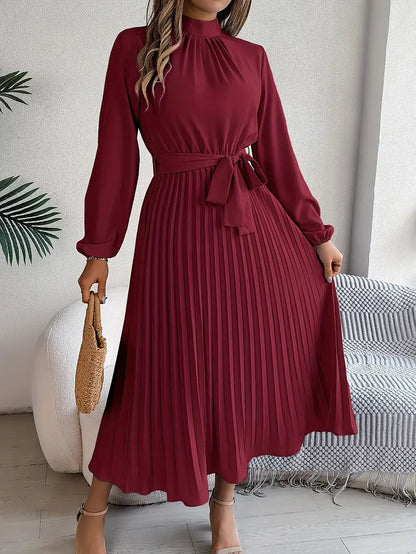 Valentina | Vestido Midi Plisado Elegante para Mujer con Cinturón y Mangas Largas, Ideal para Invitadas 4
