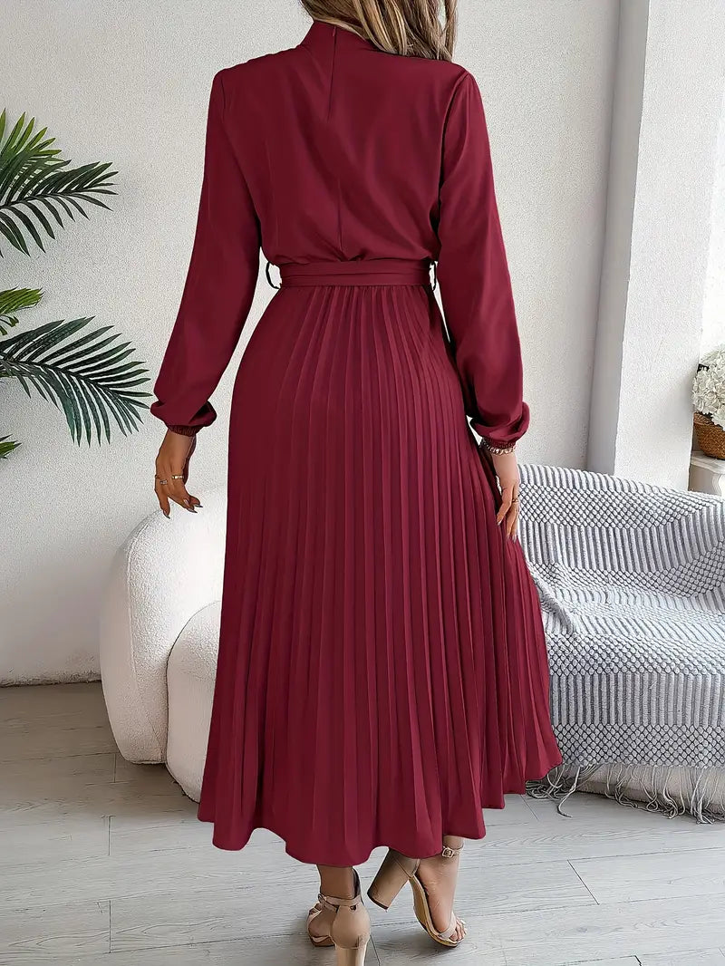 Valentina | Vestido Midi Plisado Elegante para Mujer con Cinturón y Mangas Largas, Ideal para Invitadas 5