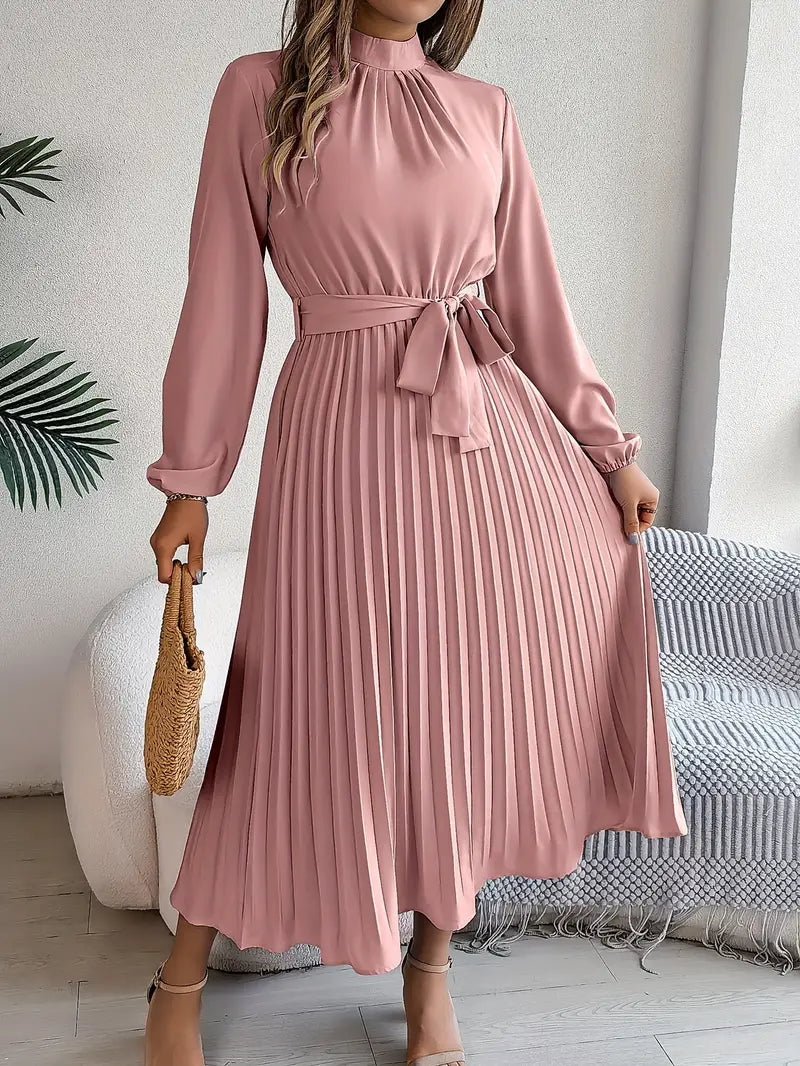 Valentina | Vestido Midi Plisado Elegante para Mujer con Cinturón y Mangas Largas, Ideal para Invitadas 6