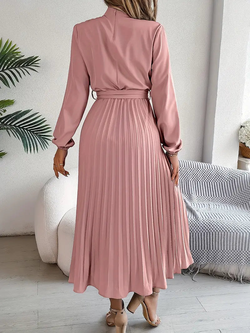 Valentina | Vestido Midi Plisado Elegante para Mujer con Cinturón y Mangas Largas, Ideal para Invitadas 7