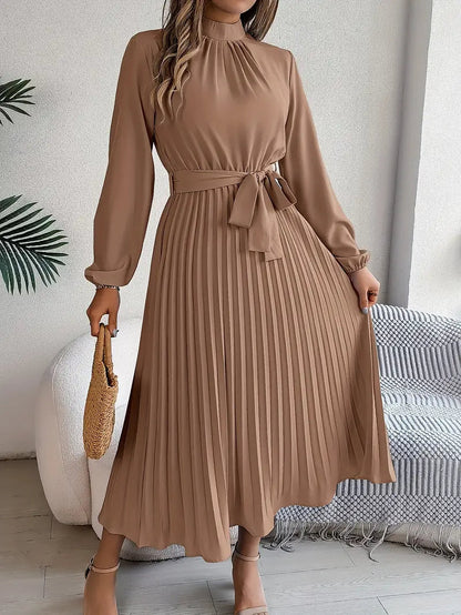 Valentina | Vestido Midi Plisado Elegante para Mujer con Cinturón y Mangas Largas, Ideal para Invitadas 8