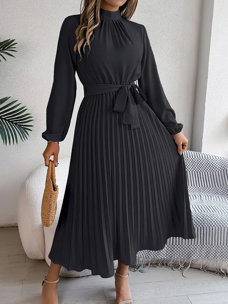 Valentina | Vestido Midi Plisado Elegante para Mujer con Cinturón y Mangas Largas, Ideal para Invitadas 9