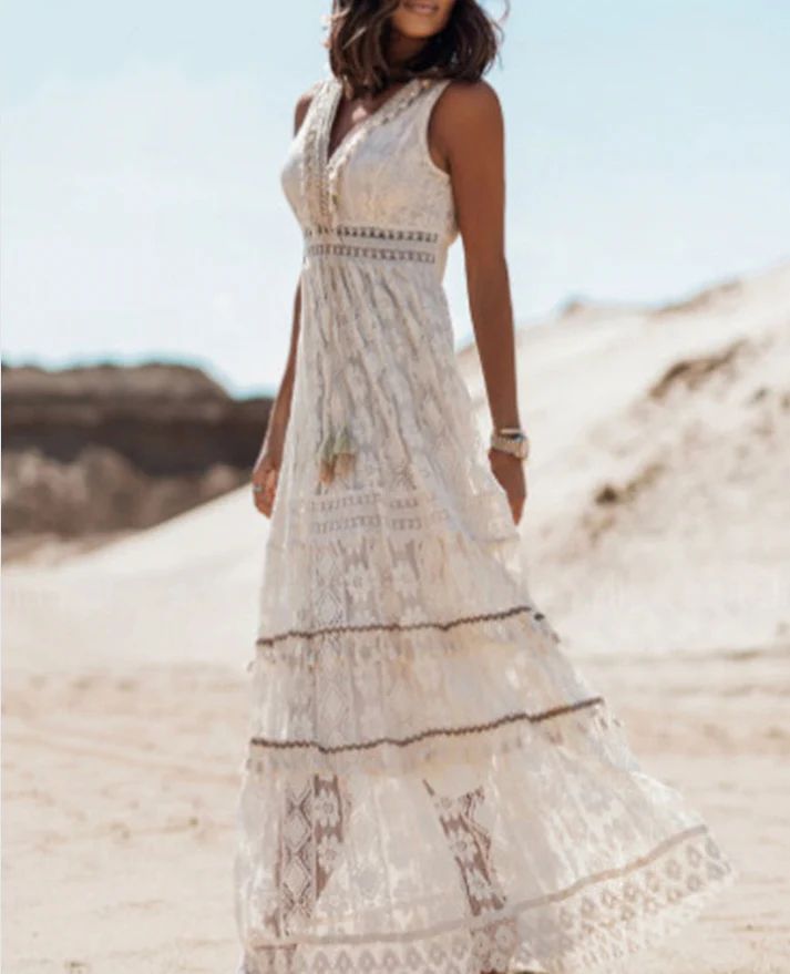 Valeria | Vestido Largo Bohemio Sin Mangas con Cuello en V para Mujer 1