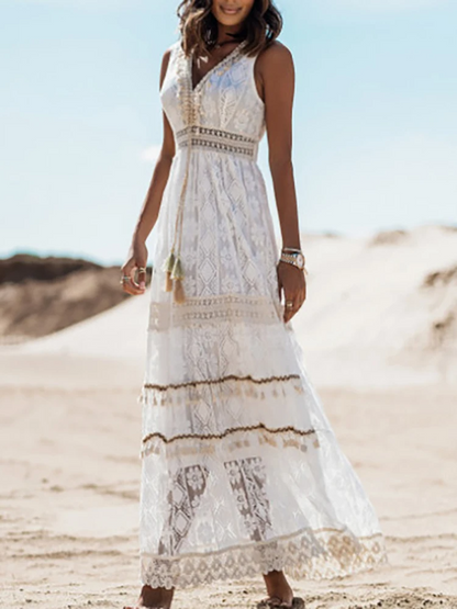 Valeria | Vestido Largo Bohemio Sin Mangas con Cuello en V para Mujer 3