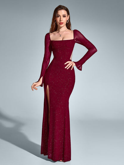 Valeria | Vestido Largo de Fiesta Brillante con Espalda Descubierta y Abertura Alta (Vestidos de Fiesta Elegantes + Diseño Glamuroso + Mujer) 3
