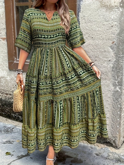 Valeria | Vestido Midi Fluido con Estampado Bohemio para Mujer 0