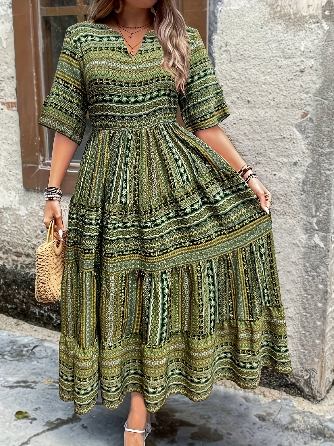 Valeria | Vestido Midi Fluido con Estampado Bohemio para Mujer 1