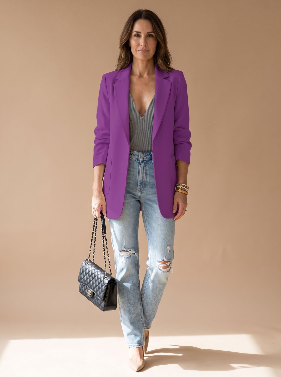 Blazer ADALYN de mujer con solapa y diseño abierto en look smart casual
