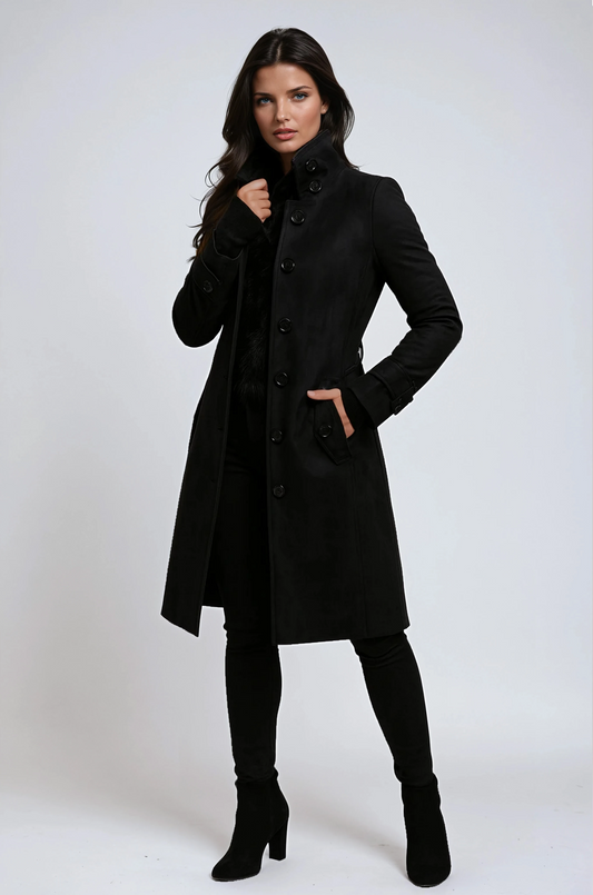 Abrigo trench de invierno AMBERLYN para mujer con cuello alto y corte entallado