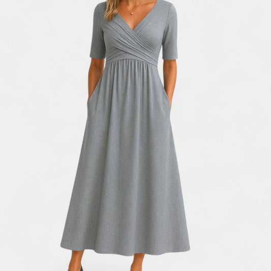 Vestido midi AMBRELLE con escote cruzado en V y cintura imperio para mujer