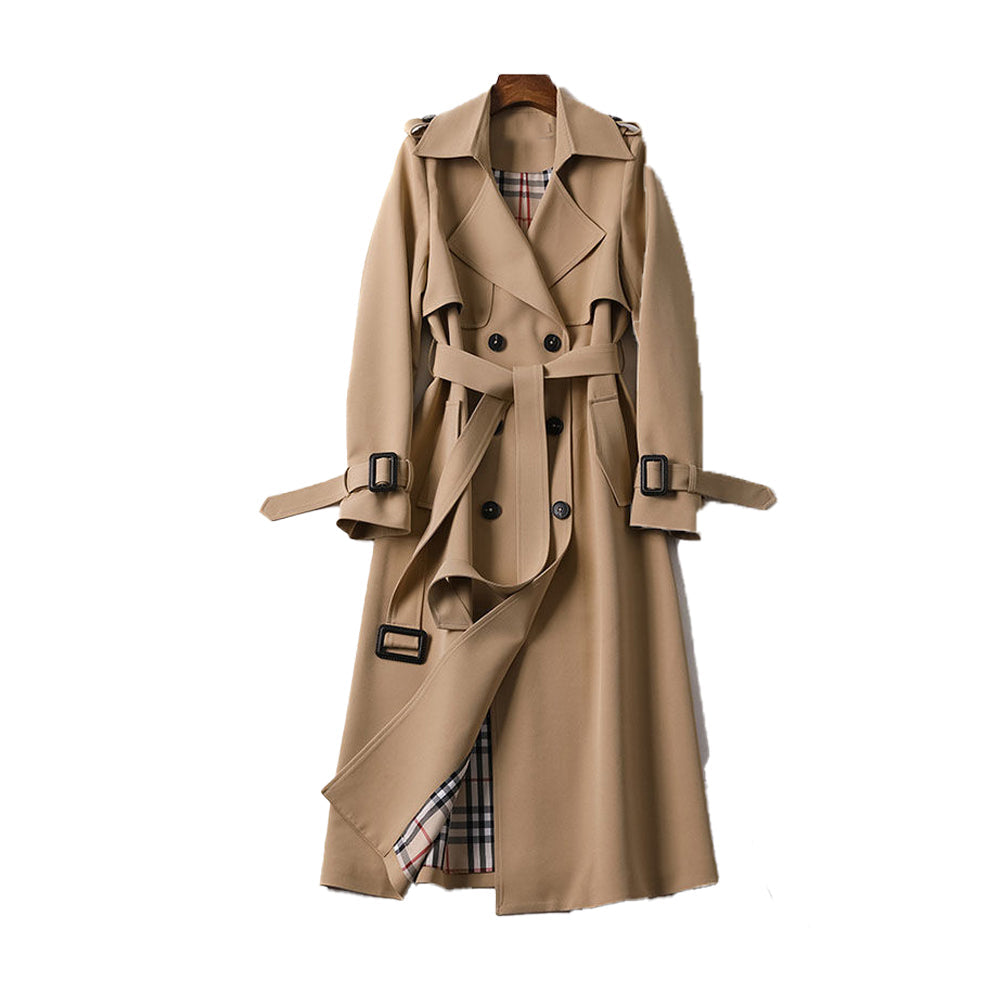 Trench coat AMELVIRA de mujer visto desde un lateral mostrando el corte entallado