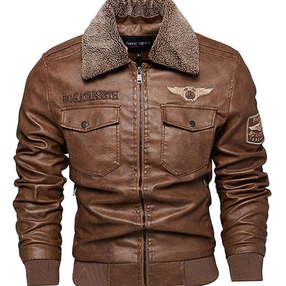 Cazadora bomber aviador de hombre con cuello sherpa en color marrón café