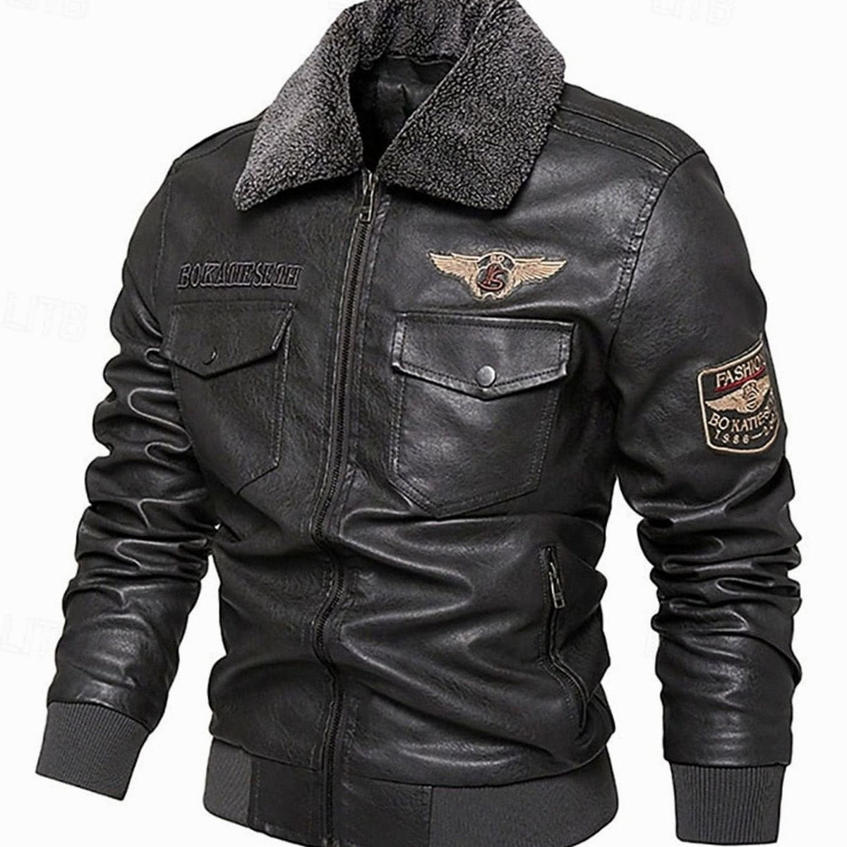 Cazadora aviador de polipiel en color gris para hombre