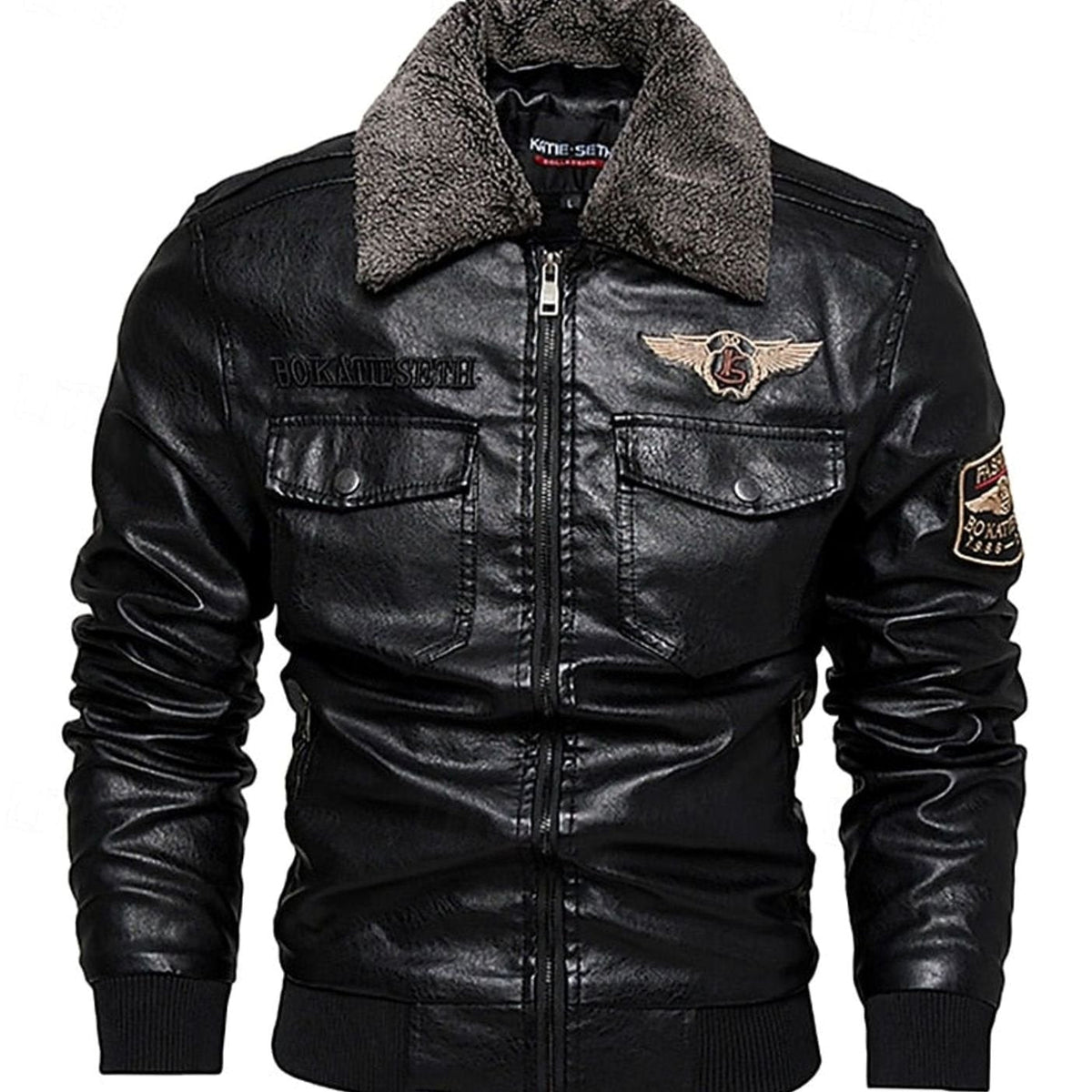 Cazadora bomber aviador en color negro con cuello sherpa