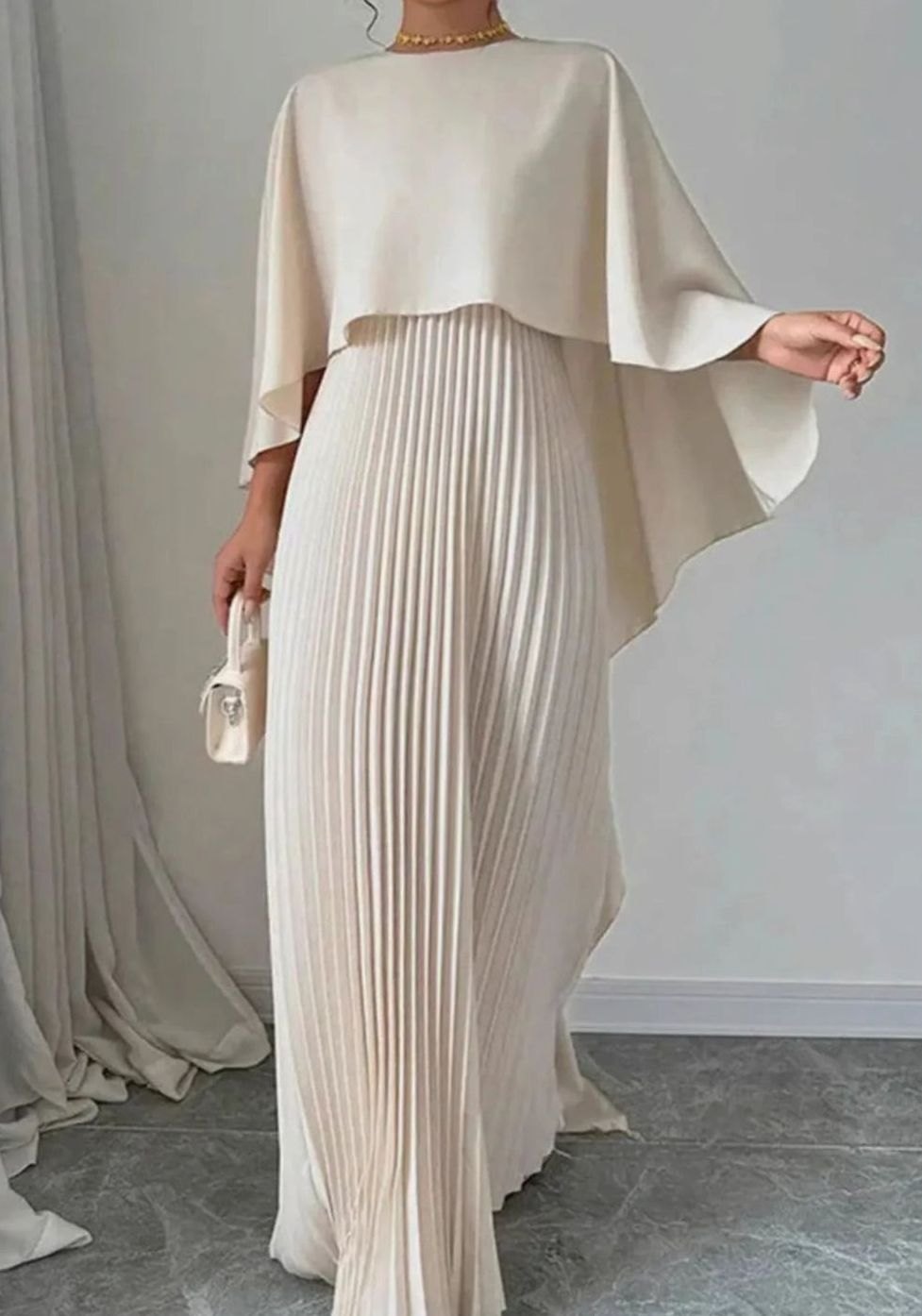 Vestido largo de fiesta AURELIA con capa plisada para mujer