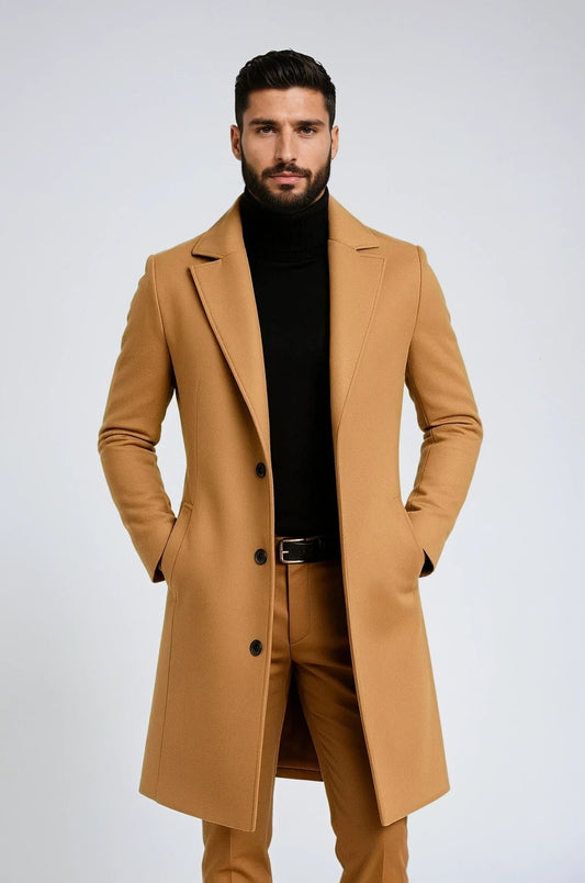 Abrigo largo de hombre BALTREND con cierre de botones, diseño recto elegante para invierno