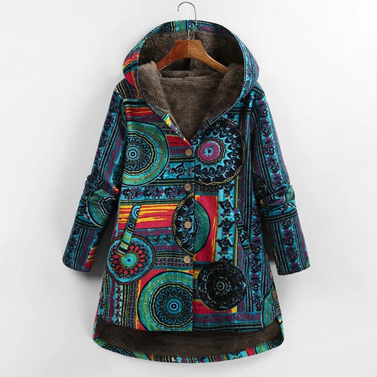 Chaqueta BOHEMIRA patchwork con forro polar para mujer, estilo bohemio vintage