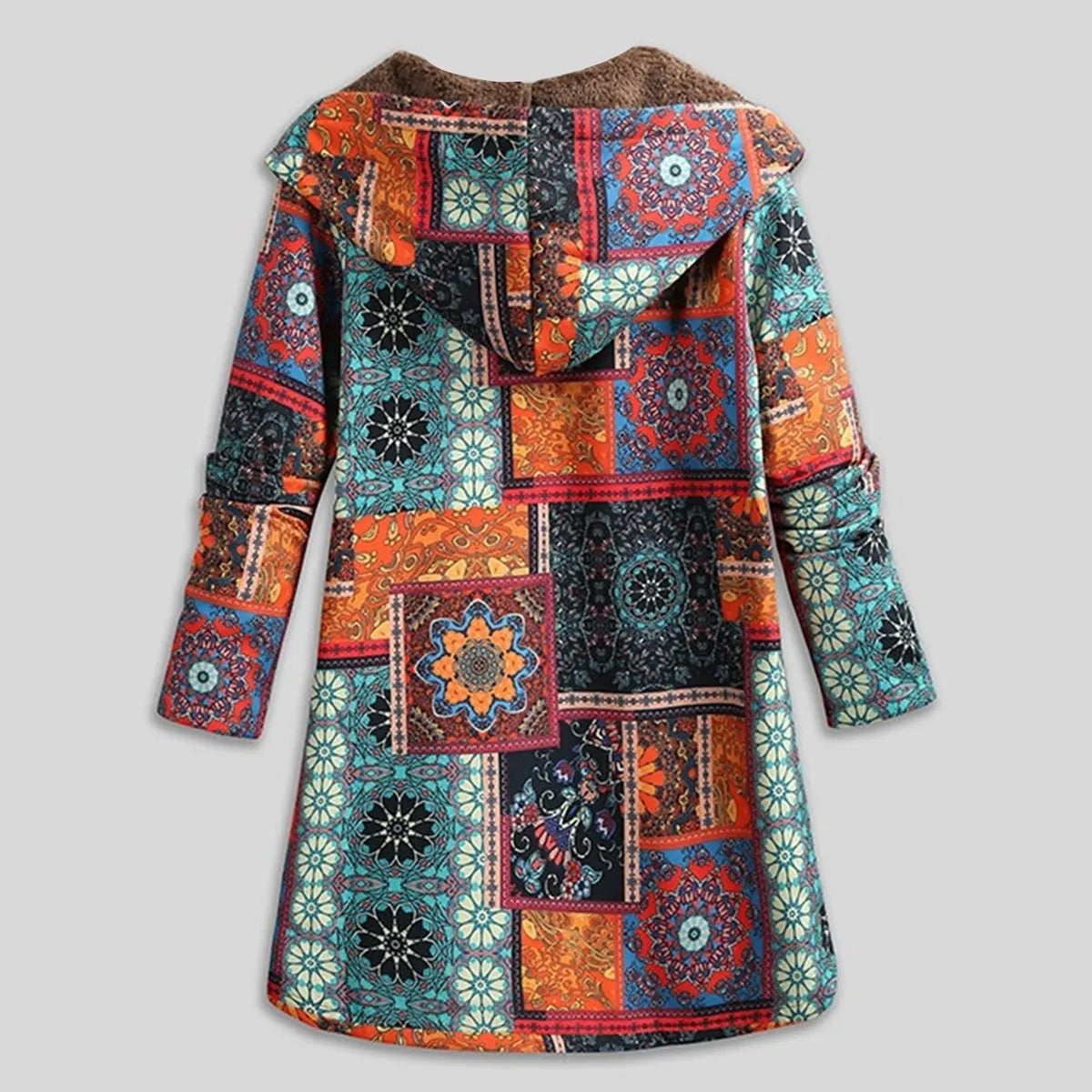 Vista completa de la chaqueta BOHEMIRA de patchwork vintage para mujer