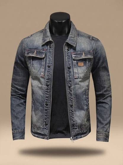 Cazadora vaquera trucker BRACKTON con lavado vintage y doble cierre para hombre