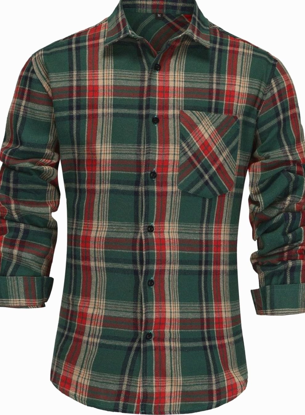 Camisa de franela de cuadros BRAMWELL para hombre en verde, rojo y crudo