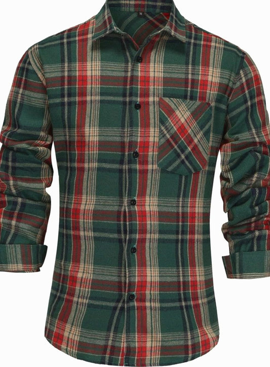 Camisa de franela de cuadros BRAMWELL para hombre en verde, rojo y crudo