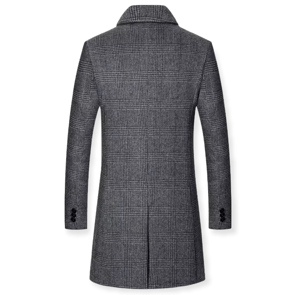 Detalle del estampado a cuadros del abrigo BRANNICK para hombre