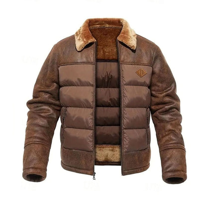 Chaqueta acolchada hombre efecto piel con cuello sherpa vista frontal
