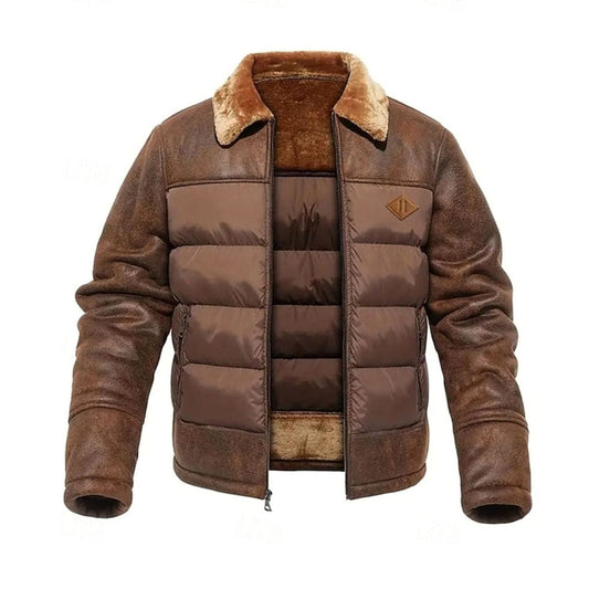 Chaqueta acolchada hombre efecto piel con cuello sherpa vista frontal