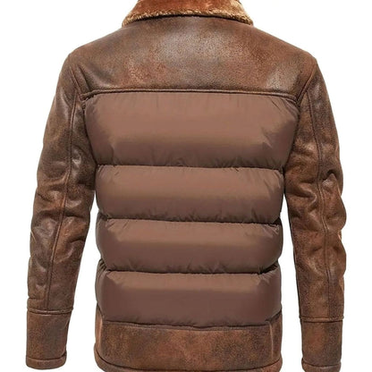 Chaqueta hombre acolchada con mangas efecto piel vista lateral