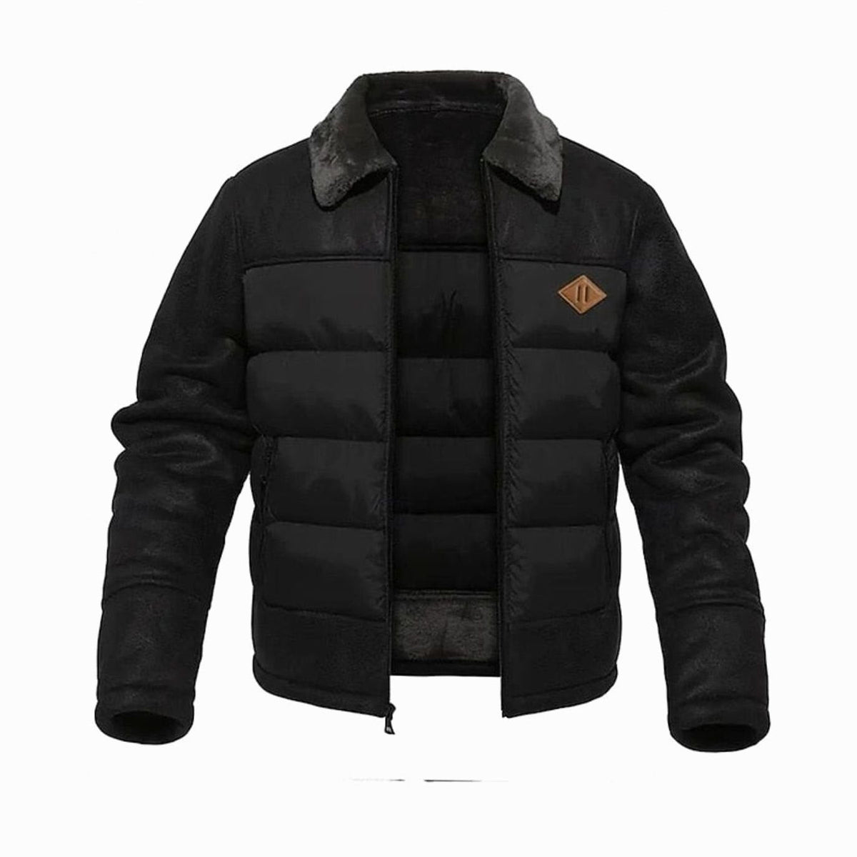 Chaqueta acolchada hombre en color marrón oscuro efecto piel
