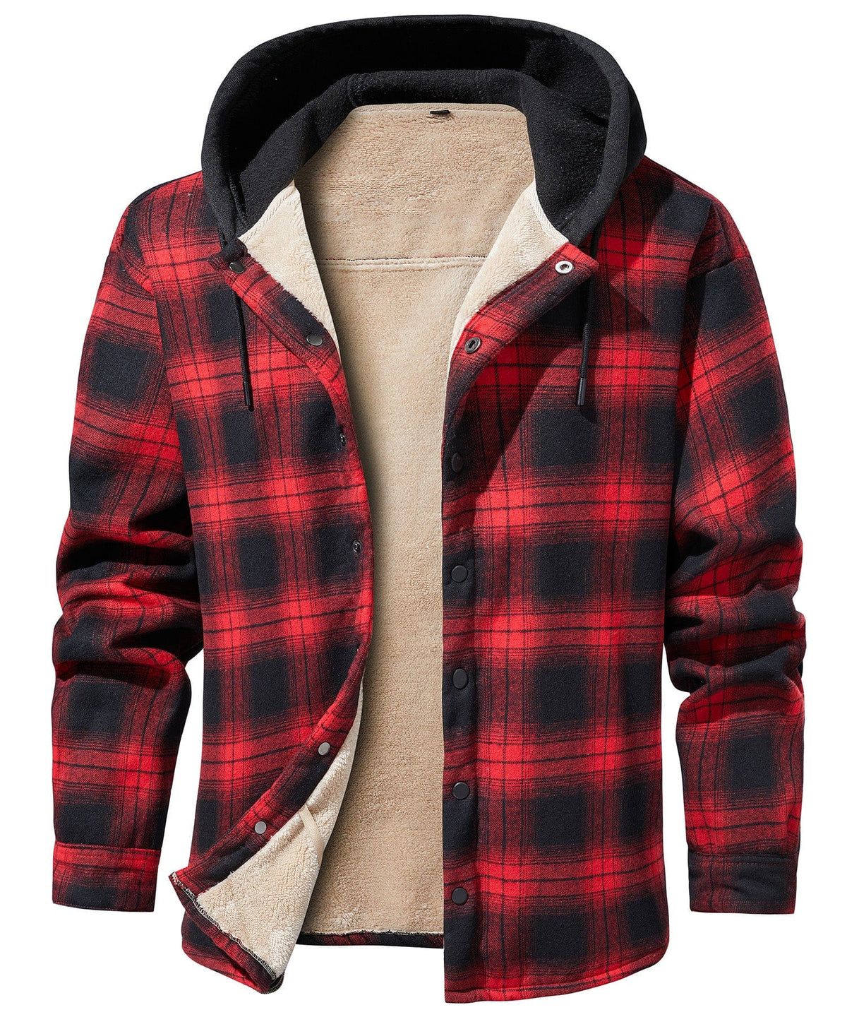 Chaqueta de hombre BRANSON con capucha y estampado de cuadros rojo y negro