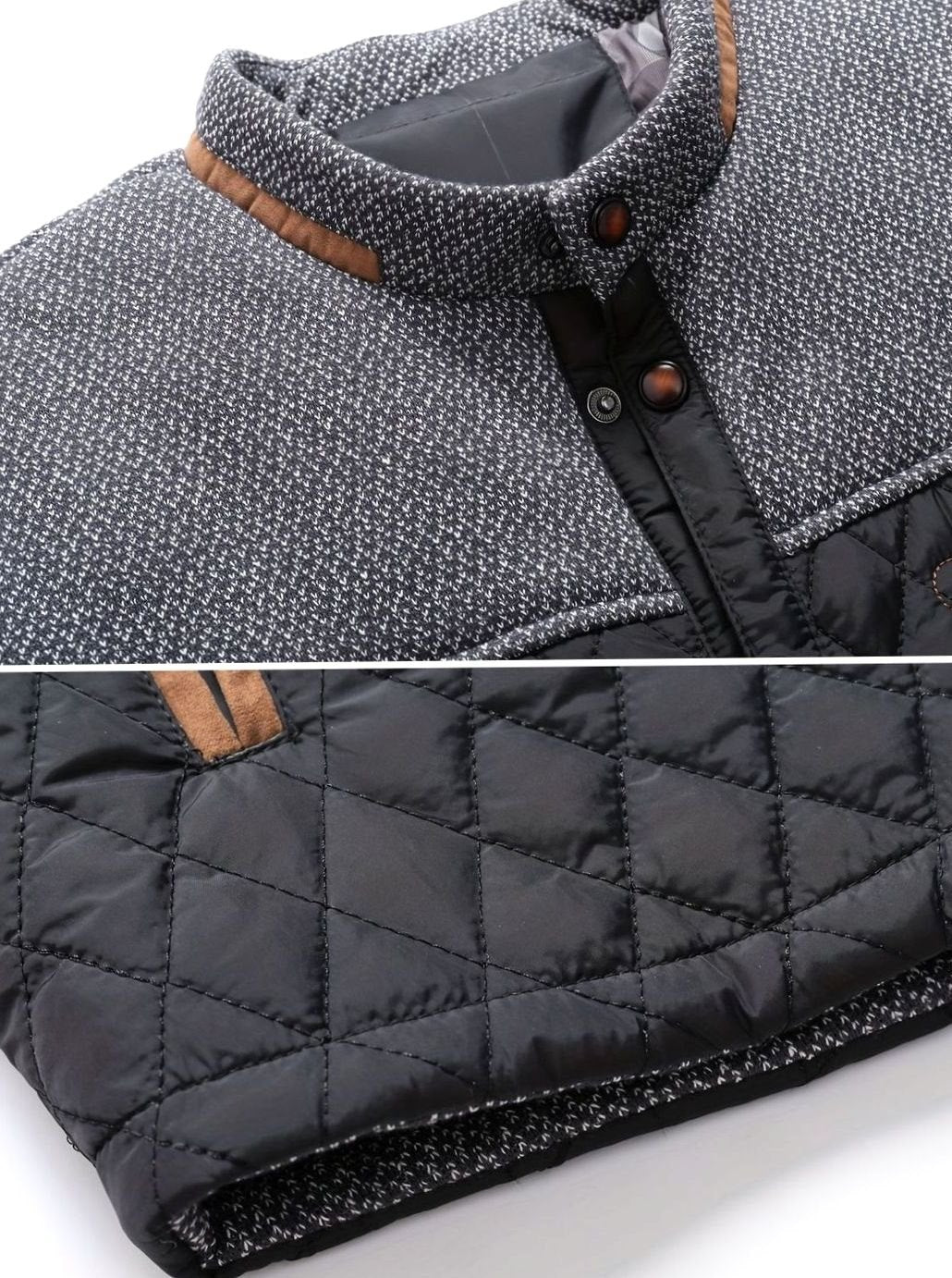 Chaqueta acolchada de hombre en color jengibre con panel de punto