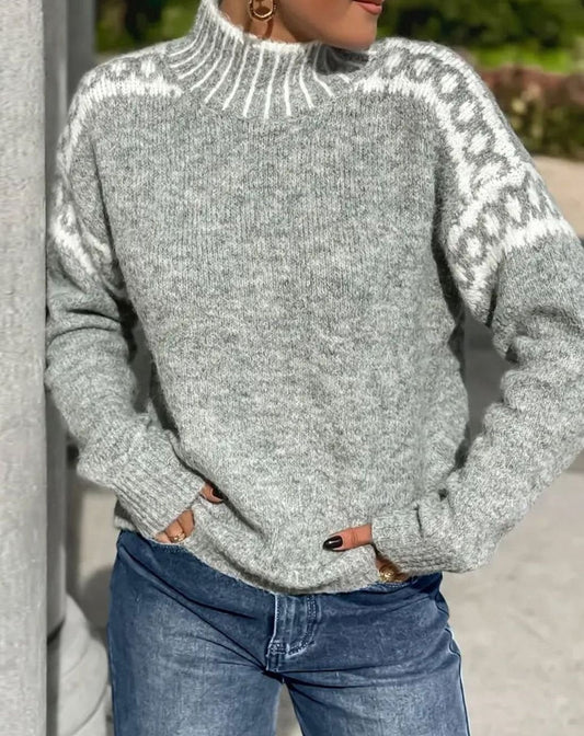 Mujer con jersey BRINTRA de cuello alto y estampado Fair Isle