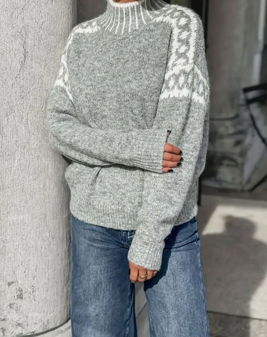 Jersey BRINTRA en color gris con estampado Fair Isle