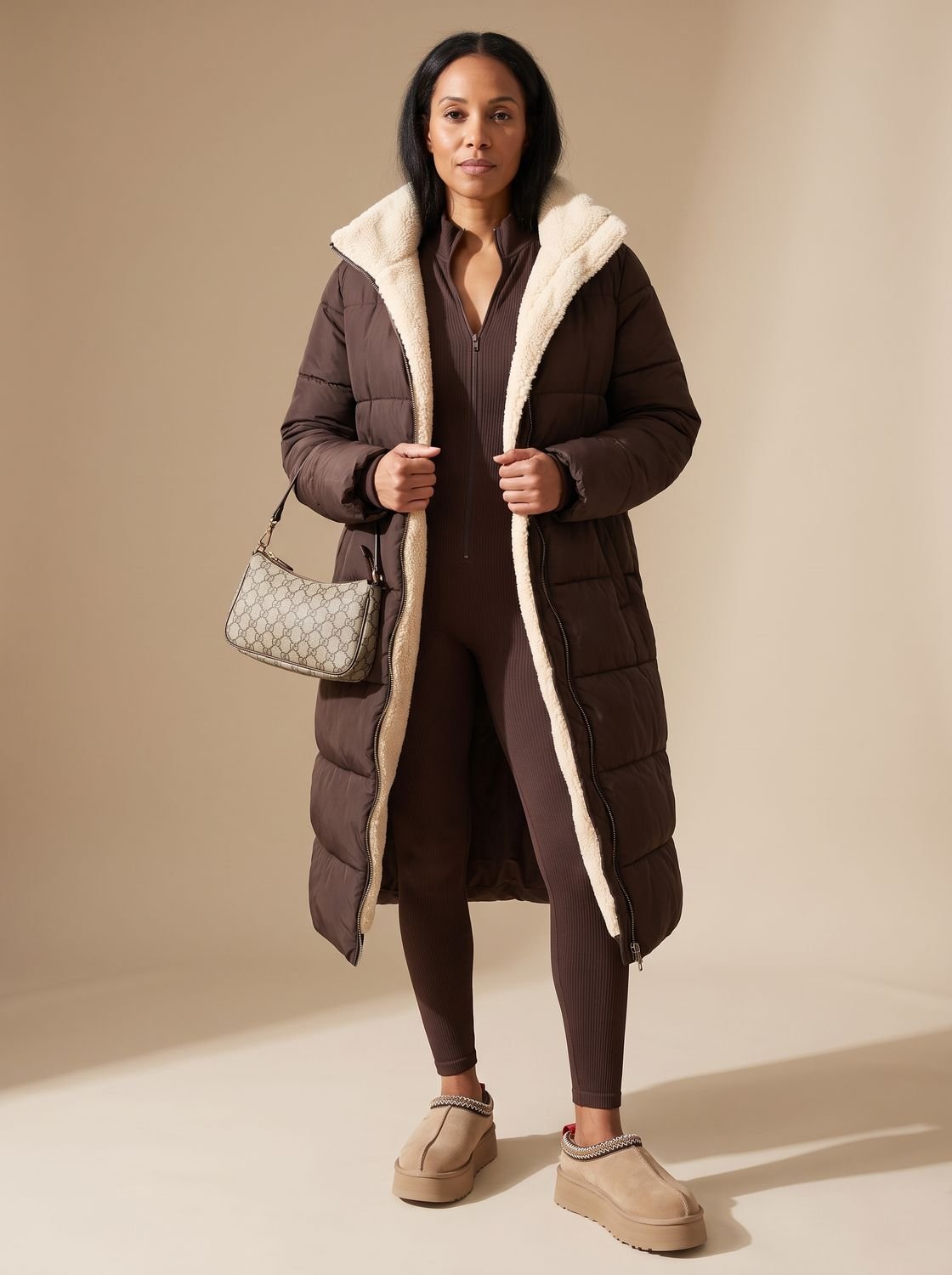 Detalle del acolchado tipo puffer del abrigo reversible BRIVENNA
