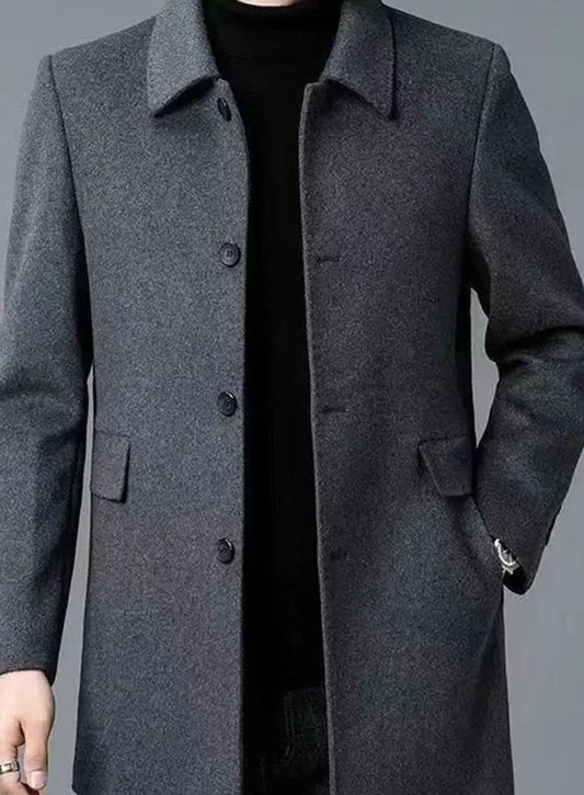 Abrigo cruzado sencillo de hombre BROSTWICK en color gris oscuro, vista frontal completa