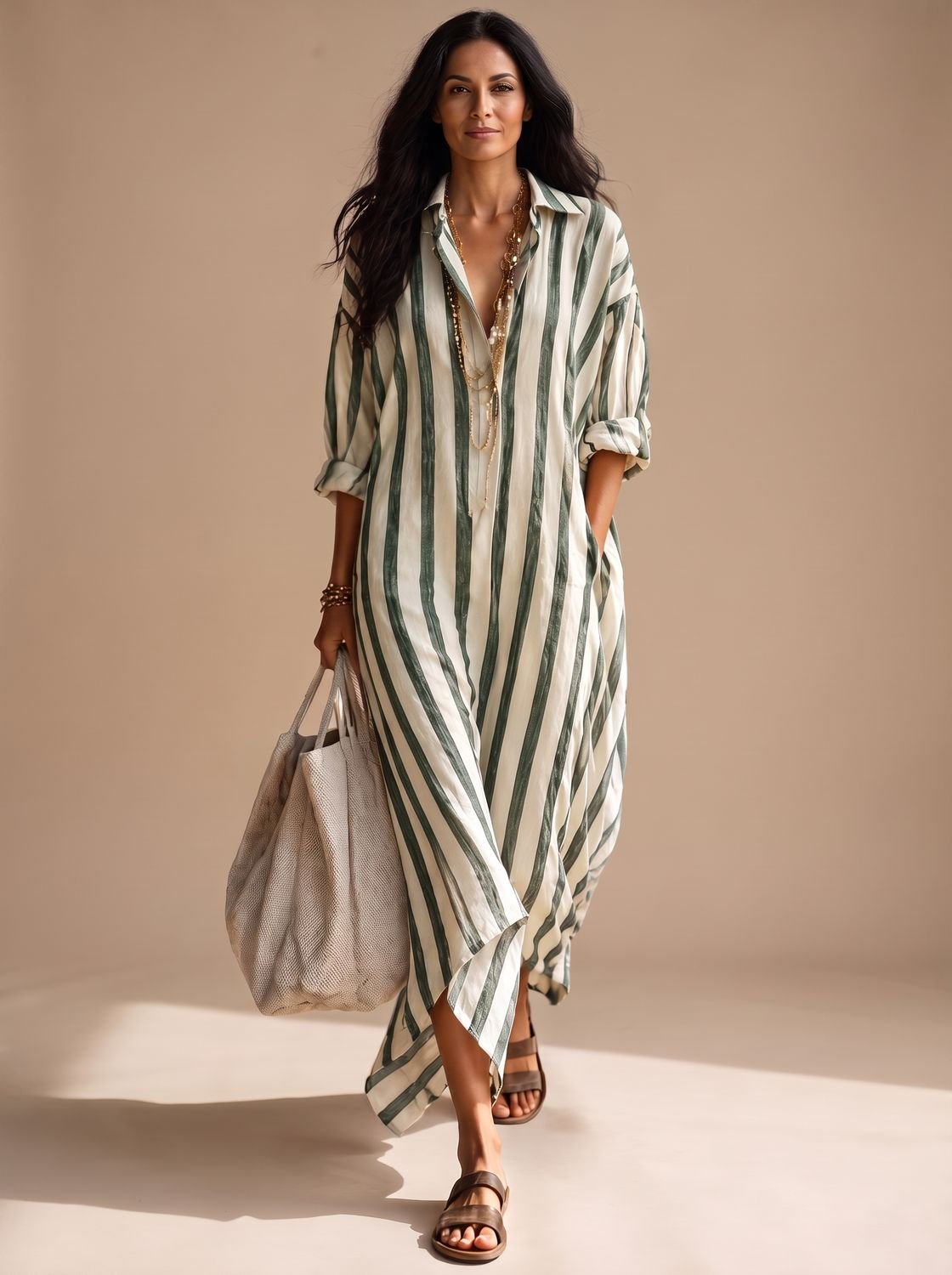 Vestido camisero abierto sobre bañador como cover-up de playa