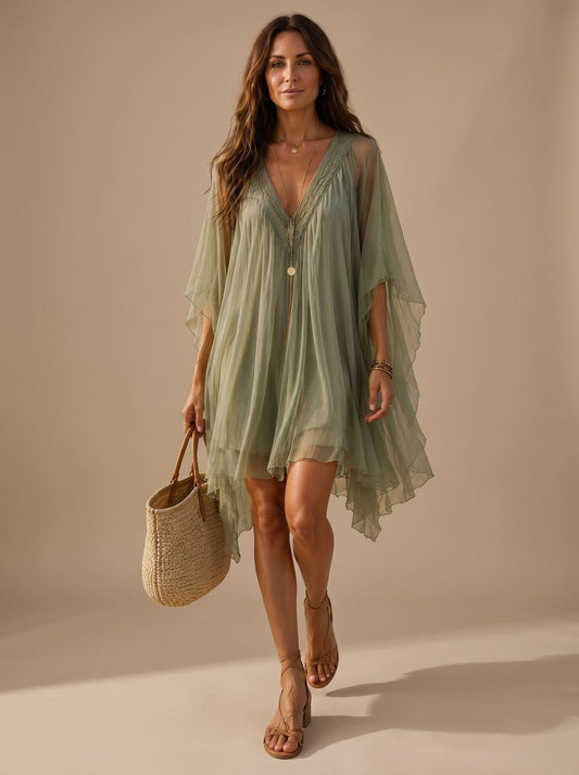 Vestido pareo boho CALIPSA de gasa con escote en V para mujer en la playa
