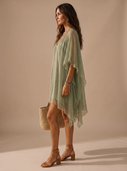 Vestido CALIPSA de manga con vuelo y silueta fluida estilo mediterráneo