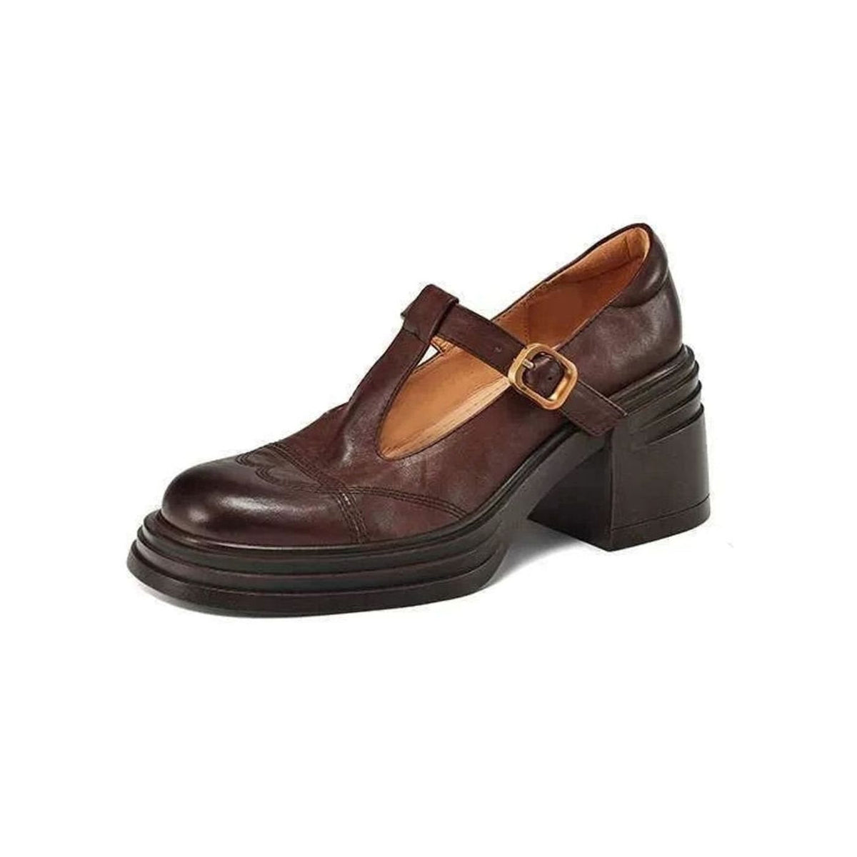 Zapatos de piel con punta redonda combinados con look de oficina