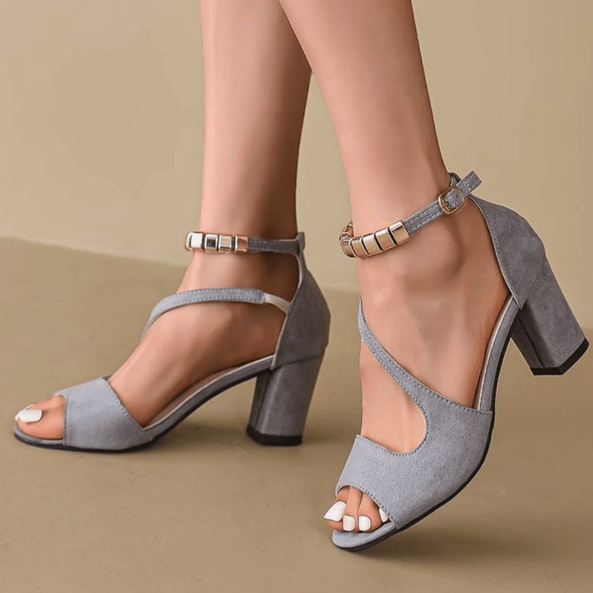 Sandalia de tacón de ante estilo elegante para mujer, ideal para eventos