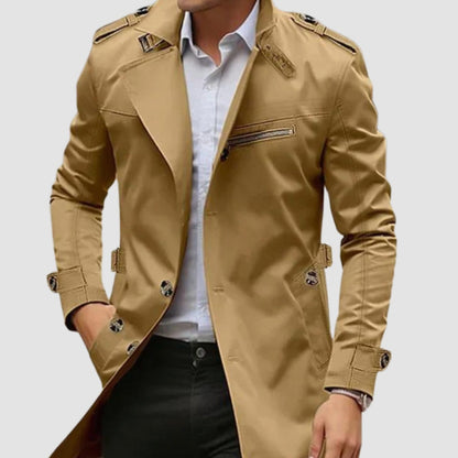 Trench CORVAN slim fit cruzado para hombre en vista frontal completa