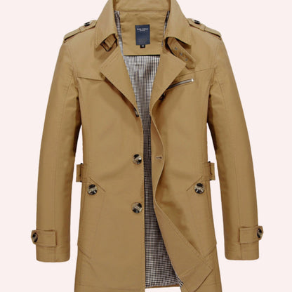 Vista trasera del abrigo cruzado slim fit CORVAN para hombre