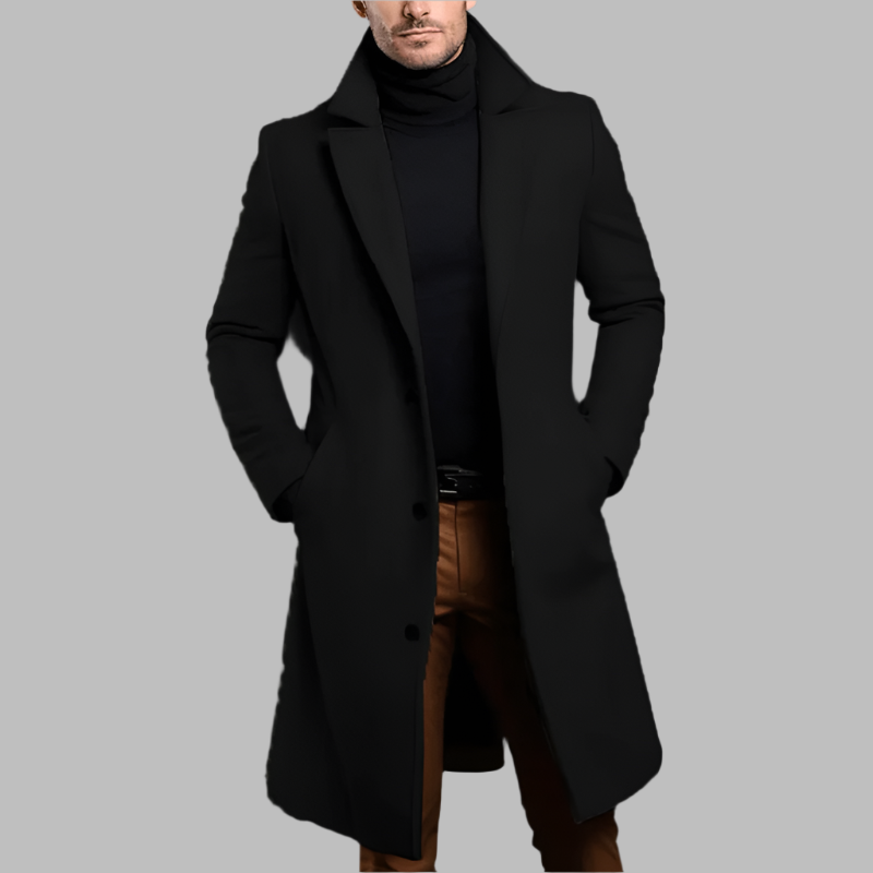 Abrigo largo DAMIAN de hombre en color negro, corte elegante para invierno