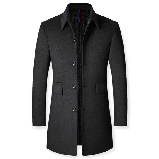 Abrigo DAMIÁN slim fit para hombre con botones frontales y cuello de solapa clásica